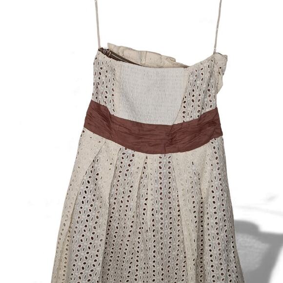 New with tags Ryu Eyelet Lace Strapless Dress Cream Brown Waist Detail M Cotton - Picture 4 of 16